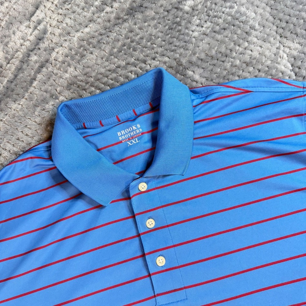 Brooks Brothers Mens XXL Blue Red Striped Performance Golf Polo Shirt
